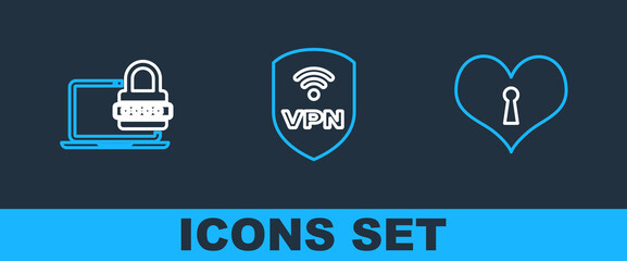 Poster - set line heart with keyhole, laptop password and shield vpn wireless icon. vector