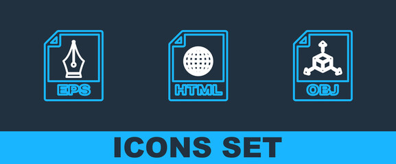 Poster - set line obj file document, eps and html icon. vector
