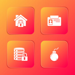 Poster - set house under protection, identification badge, server security with lock and bomb ready to explod