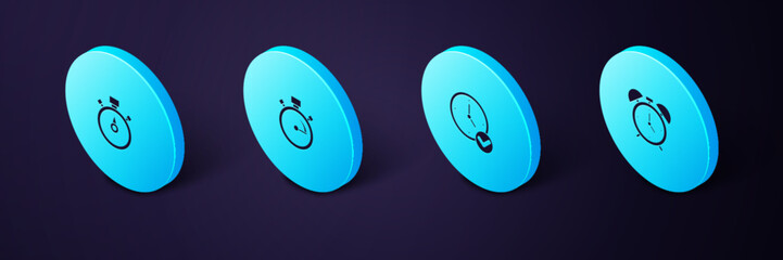 Poster - set isometric alarm clock, clock, stopwatch and icon. vector