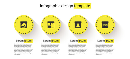 Set Cloud technology data transfer, Web developer programming code, Create account screen and Online shopping on. Business infographic template. Vector