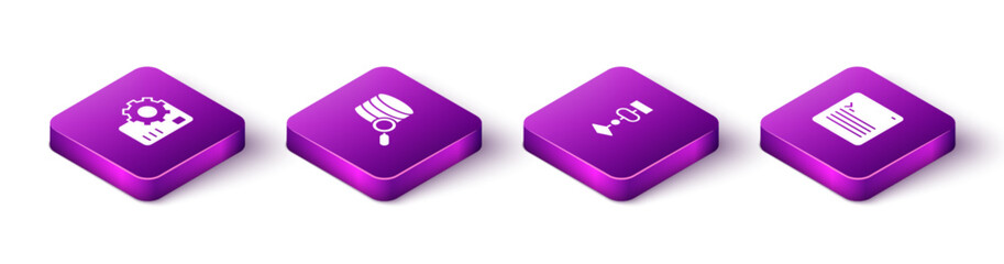 Set Isometric Neural network, Server, Algorithm and Web developer programming code icon. Vector
