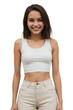 © PNG&Background Image - Trendy woman wearing a cropped tank top shirt, posing on a transparent background. isolated, transparent background, no background. PNG.
