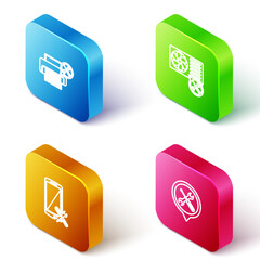 Poster - Set Isometric line Printer service, Air conditioner, Smartphone and Location icon. Vector