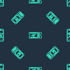 Poster - set line airline ticket, train and online translator on seamless pattern. vector