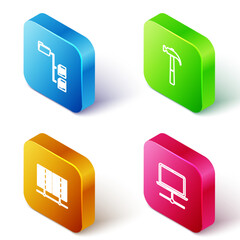 Poster - Set Isometric line Folder tree, Hammer, Server, Data, Web Hosting and Computer network icon. Vector