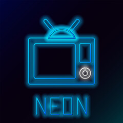 Poster - Glowing neon line Tv icon isolated on black background. Television sign. Colorful outline concept. Vector