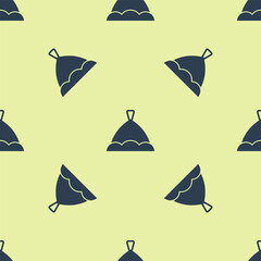 Sticker - Blue Sauna hat icon isolated seamless pattern on yellow background. Vector