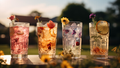 Wall Mural - summer floral cocktails on the grass.