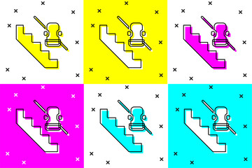 Sticker - Set Disabled access elevator lift escalator icon isolated on color background. Movable mechanical chair platform for handicapped human. Vector