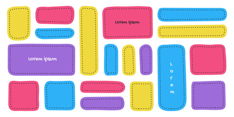 Poster - Graphic hand drawn frames with black strokes, backgrounds for texts, backdrop stickers and colorful labels. Vector illustration, design element set.