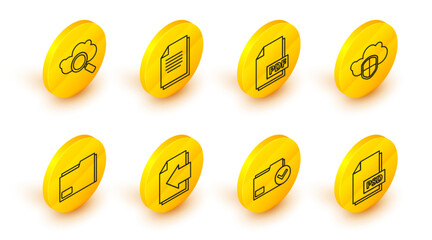 Poster - Set line PSD file document, Document folder and check mark, Next page arrow, Cloud shield, PDF, and Search cloud computing icon. Vector