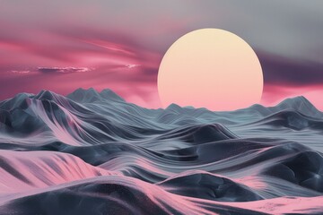 Wall Mural - Neon Grainy landscape, futuristic design, wave music, 80s styled Surreal landscape.