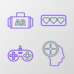 Canvas Print - Set line Head hunting concept, Gamepad, Like and heart and Ar, augmented reality icon. Vector