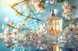 Elegant perfume bottle with white flowers