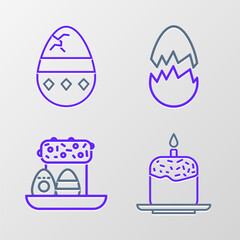 Sticker - Set line Easter cake and candle, eggs, Broken and Cracked icon. Vector