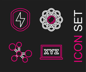 Poster - set line xyz coordinate system, molecule, atom and secure shield with lightning icon. vector