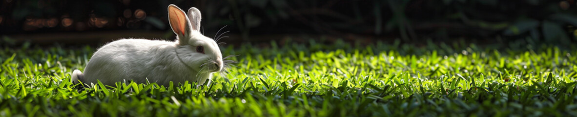 Canvas Print - Rabbit playing in the grassy garden