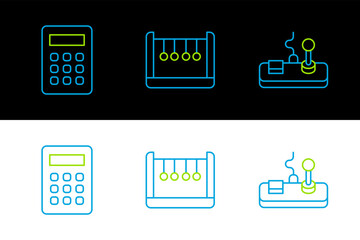 Poster - Set line Gamepad, Calculator and Pendulum icon. Vector