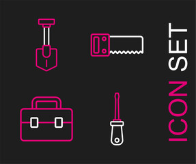 Sticker - Set line Screwdriver, Toolbox, Hand saw and Shovel icon. Vector