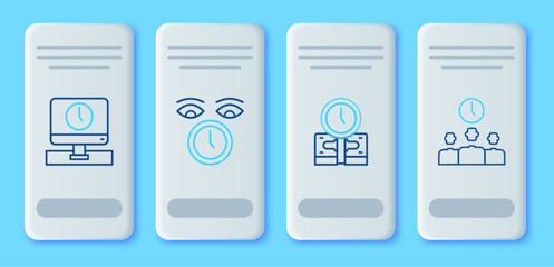 Aufkleber - Set line Clock, Time is money, Monitor time and Management icon. Vector
