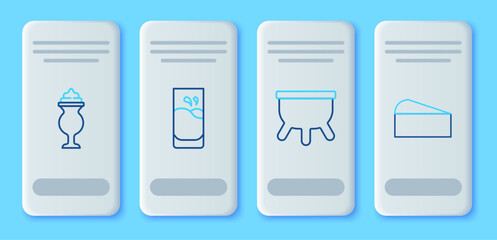 Poster - Set line Glass with milk, Udder, Milkshake and Cheese icon. Vector