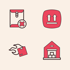 Sticker - Set Warehouse, Delete envelope, This side up and Carton cardboard box icon. Vector