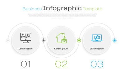 Poster - Set line Video chat conference, Online working and camera Off laptop. Business infographic template. Vector