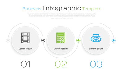 Wall Mural - Set line Play Video, Calculator and Home stereo with two speakers. Business infographic template. Vector