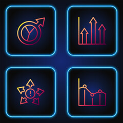 Poster - Set line Pie chart infographic, Many ways directional arrow, Financial growth and . Gradient color icons. Vector