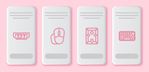 Poster - Set line RAM, random access memory, Computer mouse, Hard disk drive HDD and Keyboard. White rectangle button. Vector