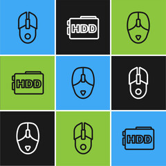 Poster - Set line Computer mouse, and Hard disk drive HDD icon. Vector