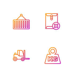 Wall Mural - Set line Weight, Forklift truck, Container on crane and Delete envelope. Gradient color icons. Vector