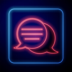 Poster - Glowing neon Speech bubble chat icon isolated on black background. Message icon. Communication or comment chat symbol. Vector