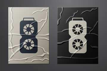 Aufkleber - White Video graphic card icon isolated on crumpled paper background. Paper art style. Vector