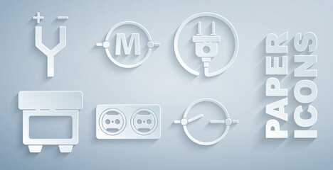 Aufkleber - Set Electrical outlet, plug, Fuse, circuit scheme, and cable icon. Vector