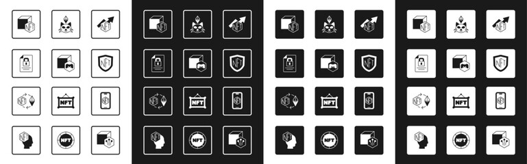 Poster - Set NFT growth bar chart, Digital crypto, Document and lock, shield, Mobile with store app and Ethereum exchange icon. Vector