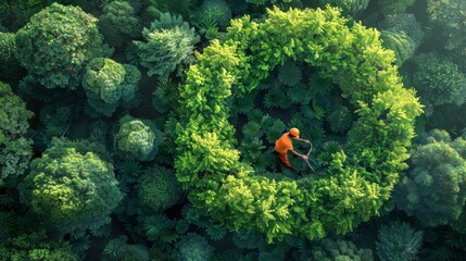 Wall Mural - A gardener pruning a tree shaped like a cryptocurrency symbol, representing regulatory oversight.