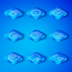 Aufkleber - set line mail and e-mail, picture landscape, computer monitor, inkwell, calendar, document with grap