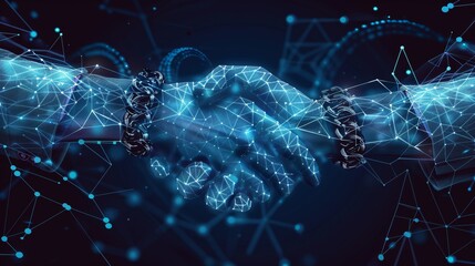 Poster - A handshake between a government official and a blockchain developer, symbolizing regulatory compliance.