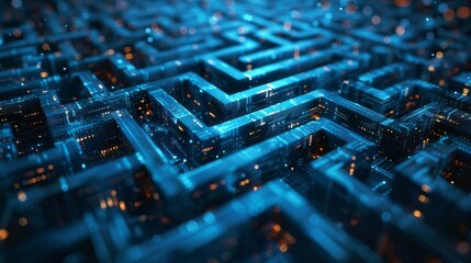 A maze made of blockchain links, representing the complexity of navigating regulations.