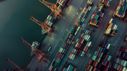 Wall Mural - overhead view of shipping port,