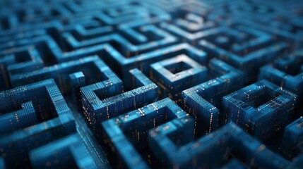 A maze made of blockchain links, representing the complexity of navigating regulations.