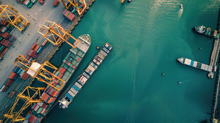 Wall Mural - overhead view of shipping port,