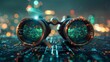 © Exnoi - A pair of binoculars viewing a green, digital horizon, symbolizing the vision for the future of finance.