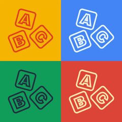 Wall Mural - Pop art line ABC blocks icon isolated on color background. Alphabet cubes with letters A,B,C. Vector