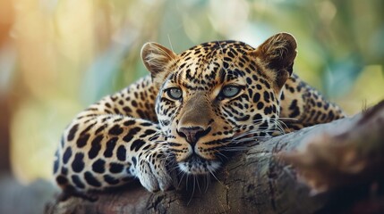 Wall Mural - spotted wild leopard enjoying relaxation in jungle habitat, majestic predator
