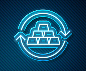 Wall Mural - Glowing neon line Gold exchange money icon isolated on blue background. Money changer. Vector