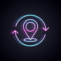 Wall Mural - Glowing neon line Map pin icon isolated on black background. Navigation, pointer, location, map, gps, direction, search concept. Vector