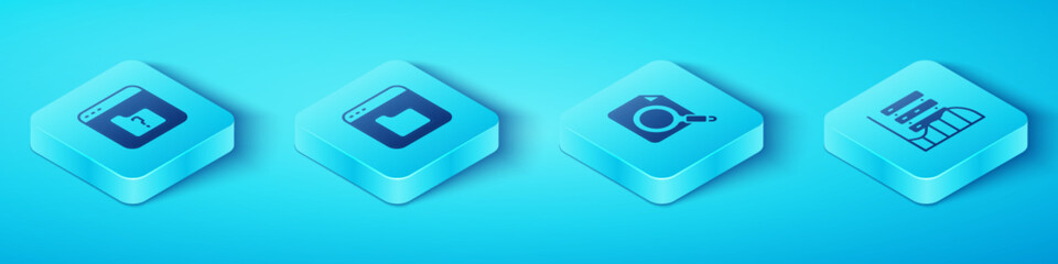 Poster - Set Isometric File missing, Browser files, Server, Data, Web Hosting and Search concept with folder icon. Vector